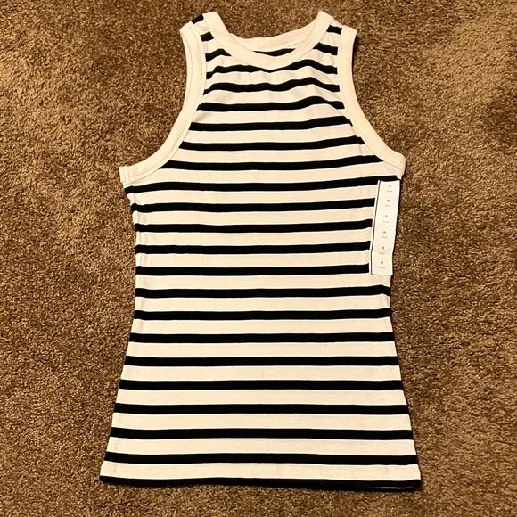 Tops - A NEW DAY. Size M. Striped Black and Cream Tank Top. Lots of Stretch. NWT